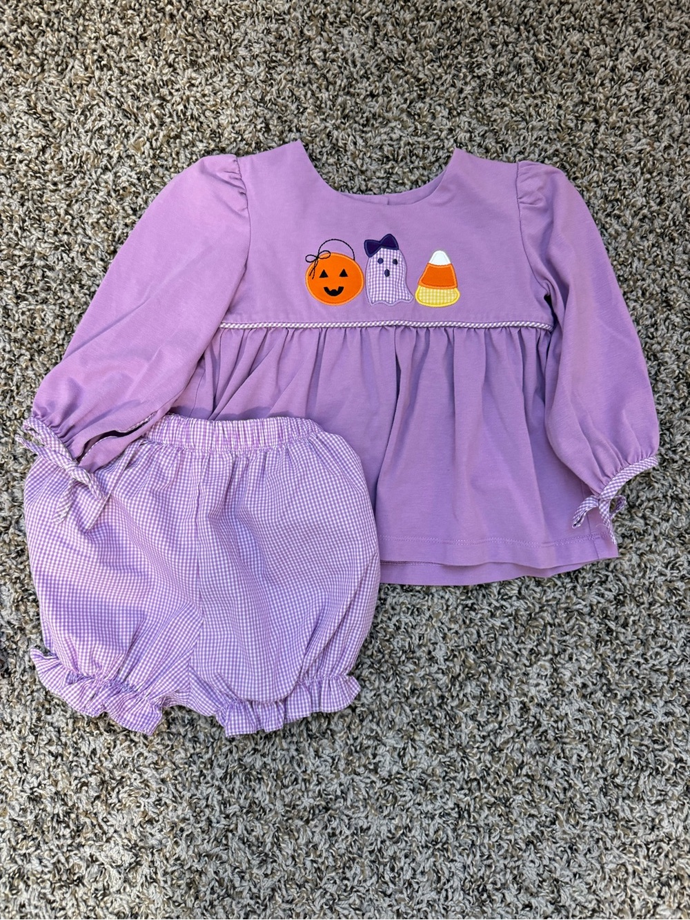 Lavender Halloween Girls Top & Gingham Bloomers Set